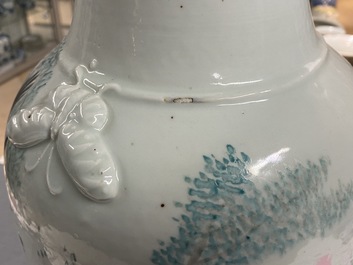 A Chinese qianjiang cai vase with butterfly-shaped ornaments, 19th C.